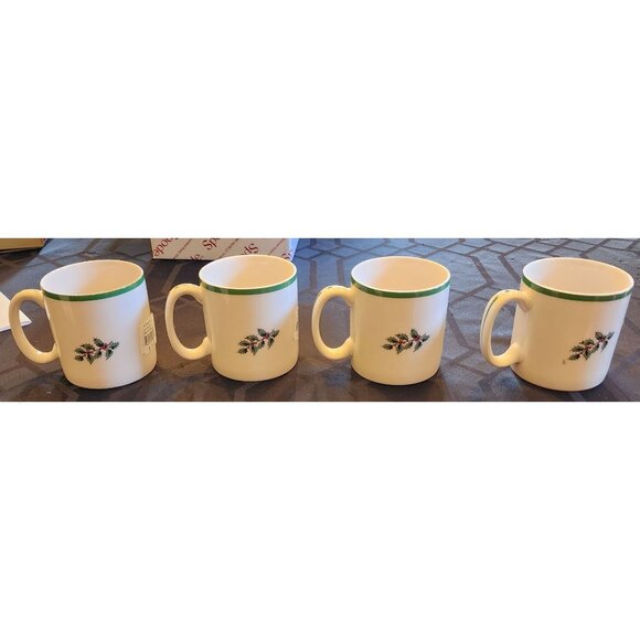 Set Of 4 Spode Christmas Tree Mugs 12 Oz Fine Porcelain Green Trim - Picture 4 of 6